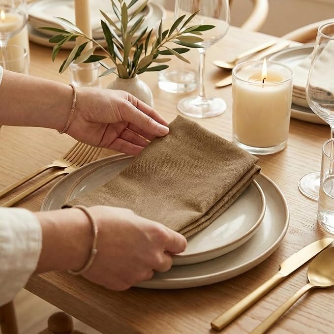 Accent Home 100% Cotton Napkins, Delicate Cloth Napkins for Dinners, Parties and Weddings，18 x 18 Inch Set of 6 - Brown