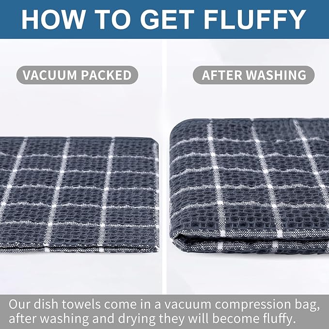 Homaxy 100% Cotton Kitchen Towels 6 Pack-15 X 25 Inches, Check Design Waffle Weave Hand Tea Towels, Super Soft and Absorbent Dish Towel for Drying Dishes, Grey