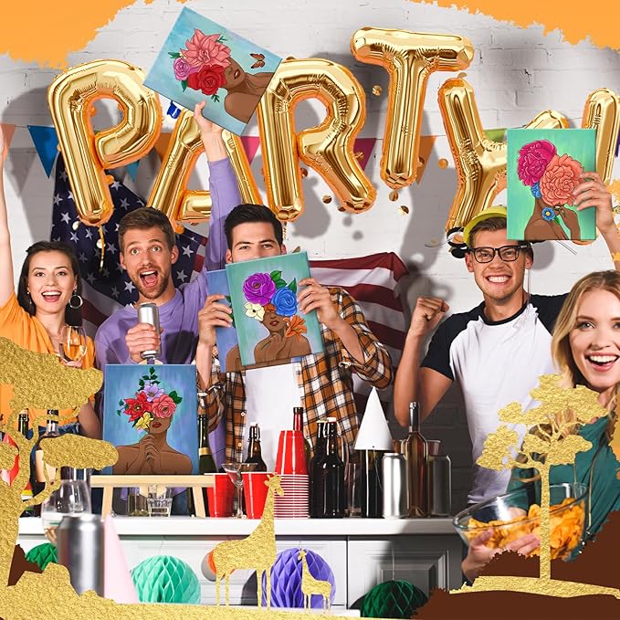 Motipuns 12 Set Pre Drawn Canvas for Painting for Adults Sip and Paint Kit with Easels 12 x 16 Inches Paint Party Kit with Printed Canvas Paints Brushes Palette Bag Apron