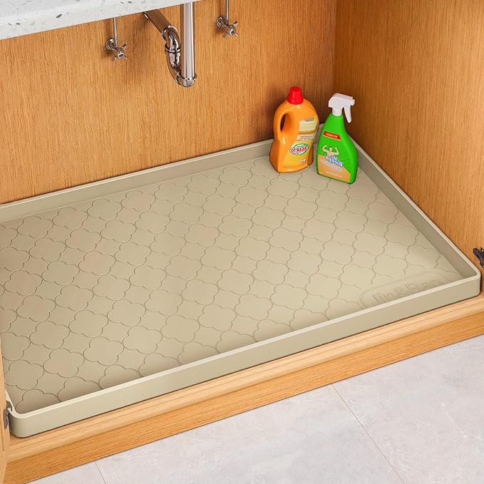 Jin&Bao Waterproof Under Sink Mat 19" x 19", Thick Silicone Mat Cabinet Protector for Kitchen and Bathroom, Shelf Liner, Home Organizer and Storage, Multipurpose Tray for Gadgets and Essentials