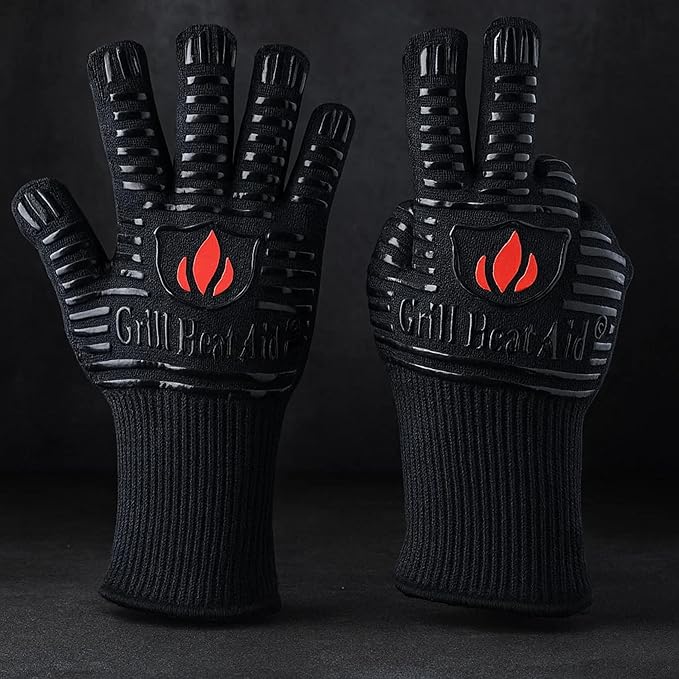 GRILL HEAT AID Extreme Heat Resistant BBQ Gloves - 1472°F Grill Gloves Heat Proof for Men EN407 Certified Fireproof Grilling Gloves for Fire Pit & Smoker, High Temp Grill Mitts for Outdoor Pizza Oven