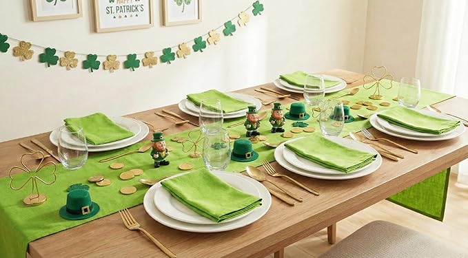PurpleEssences Set of 12 Cloth Dinner Napkins 100% Cotton 18x18 Inch - Soft Durable Washable - Ideal for Farmhouse Party St Patricks Day Spring Summer - Perfect Everyday Use Table Linen - Apple Green