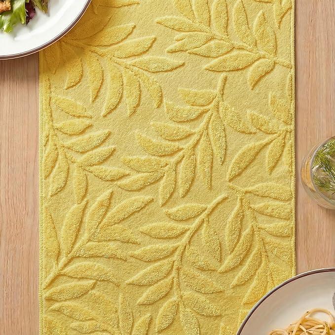 Artoid Mode Yellow Soft Cotton Jacquard Leaves Spring Table Runner, Holiday Kitchen Dining Table Decoration for Home Party Decor 13x72 Inch