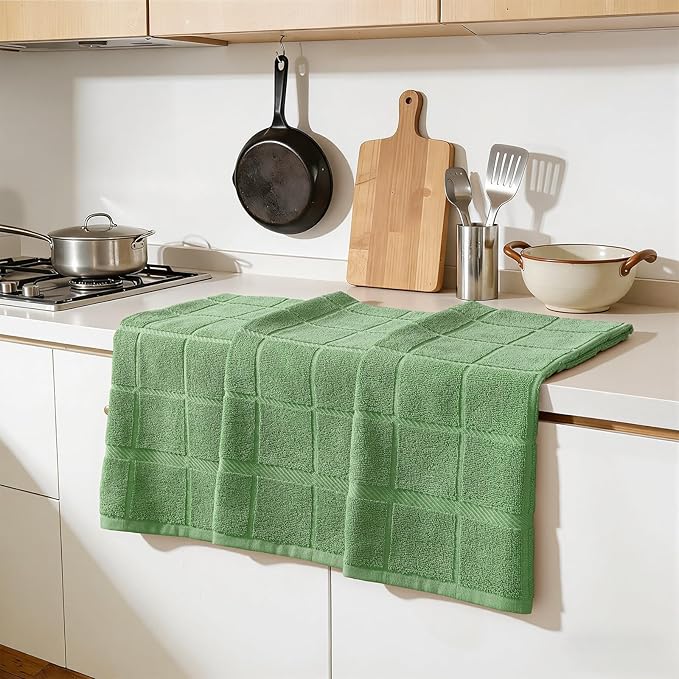 Homaxy Premium Kitchen Towels 18"x28", 6 Pack Large Cotton 380 GSM Dish Towels, Soft and Absorbent Kitchen Hand Towels with Terry Grid Design, Utility Tea Towel Set with Hanging Loop, Grass Green