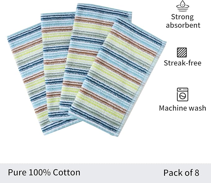 Oeleky Kitchen Dishcloths for Washing Dishes, Ultra Absorbent Dish Rags, Cotton Cleaning Cloths Pack of 16, 12x12 Inches (Mix-1, 12x12 inch)
