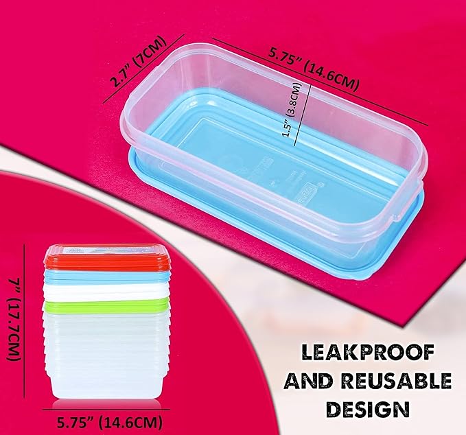 Small Plastic Food Storage Containers with Lids, 8-Pack 8oz (1 Cup / 250 ml) Rectangular Freezer Portion Containers for Leftovers, Spices & Soup, BPA-Free, Stackable, Leak-Resistant, Microwave Safe