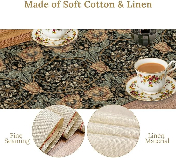 William Morris Table Runner Vintage Flower Art Printed Dinner Runner for Home Kitchen Dining Table Living Room Decor Fabric 1 Panel W13xL90in