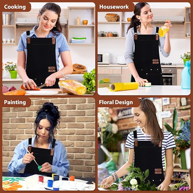 Apron for Men Women, Chef Apron with Adjustable Neck Strap, Heavy Duty Apron with Pockets, for Cooking, Gardening