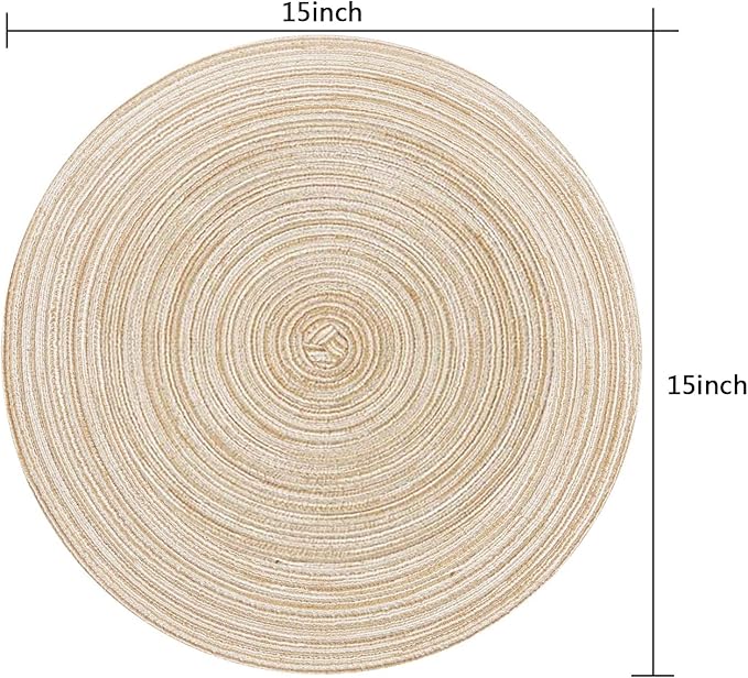 15 Inch Round Placemats Set of 6 Heat-Resistant Stain Resistant Anti-Skid Washable Polyproplene and Cotton Table Mats Placemats (Beige, 6)