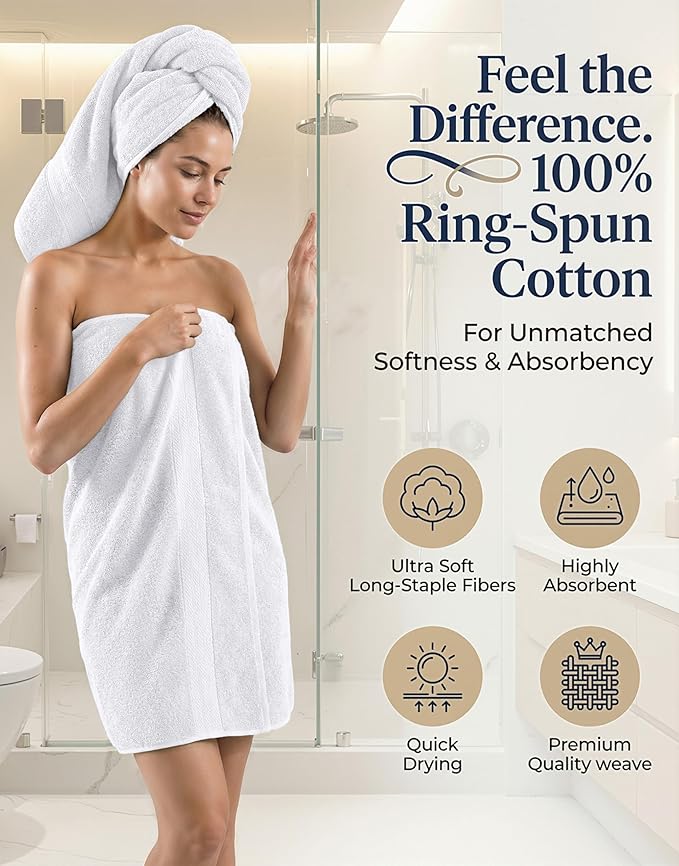 LANE LINEN 100% Cotton Bathroom Towel Set of 24 - Durable, Soft & Absorbent - 4 Bath, 4 Fingertip, 6 Hand, 8 Washcloths, 2 Bath Sheets, Hotel & Spa-Quality Design - White Towels