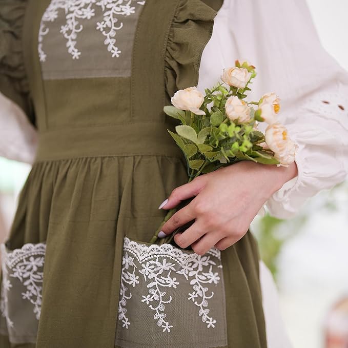 Aoomzoon Vintage Aprons for Women with Pockets Cute Lace Ruffle Adjustable Apron for Cooking Kitchen Baking Gardening