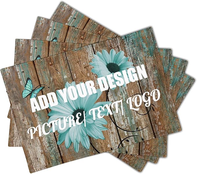 Giwawa Personalized Placemats Set of 4 Customized Photo Seasonal Linen Place Mat Add Picture Text Name Logo Double Sided Washable Table Mats for Dining Kitchen Tabletop Festival Holiday Decor
