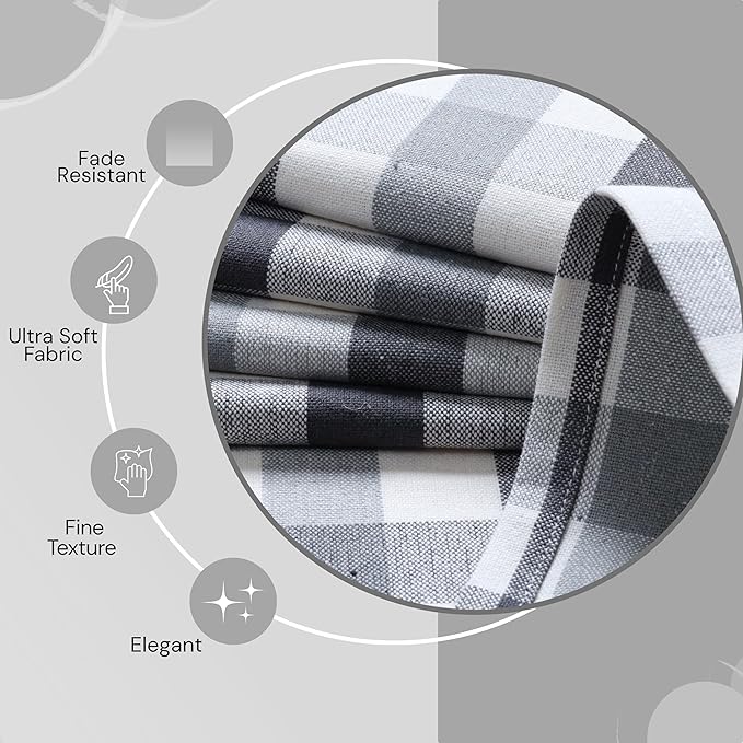 Gingham Check Cloth Napkins Set of 12, Soft, 100% Cotton, Durable, 18"x18", Reusable Dinner Napkins for Every Day & Special Occasions, Washable Table Linens for Dining - Grey Natural