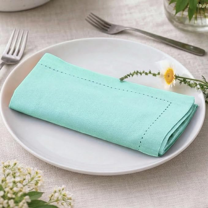 Palisa Mist Green Cotton Napkins Set of 4 | Premium Hemstitch Detailing Cloth Dinner Napkins 18x18 Inch | Soft Washable & Reusable Table Napkins for Everyday Use Weddings Parties Restaurants & Hotels