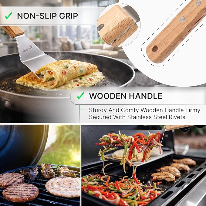 Metal Spatula Set - Griddle Long Spatula - Teppanyaki spatulas - Griddle Scraper and Pancake Flipper or Hamburger Turner - Stainless Steel Utensil great for BBQ Grill Flat Top - Commercial Grade
