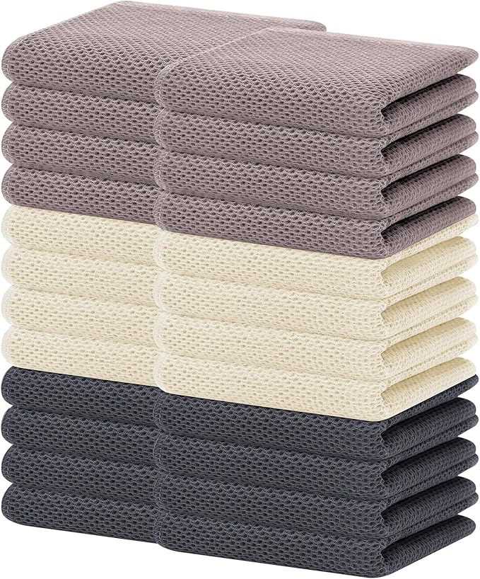 Homaxy 100% Cotton Waffle Weave Kitchen Dish Towels, Ultra Soft Absorbent Quick Drying Cleaning Towel, 13 x 28 Inches, 24-Pack, Mixed Color