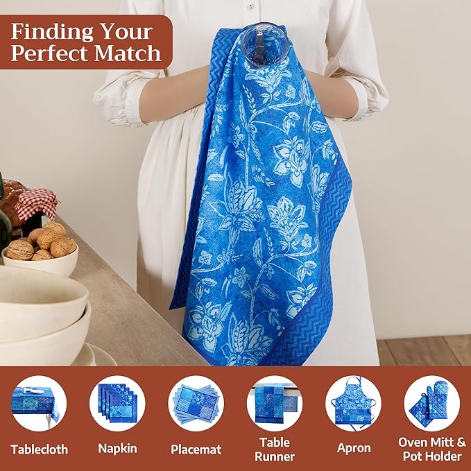 Maison d' Hermine Kitchen Towels Set of 3 100% Cotton 27.50" x 20" Reusable Cloth Tea Dish Towels Absorbent with Hanging Loop for Kitchen Gifts for Mothers Day Spring/Summer (Indigo Love)