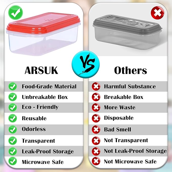 ARSUK 8oz Food Storage Containers with Airtight Lids 16 Pack - Reusable 1 Cup Containers for Snacks, Leftovers, Portion Control & Meal Prep - Leakproof, Microwave, Fridge Safe, BPA Free Plastic