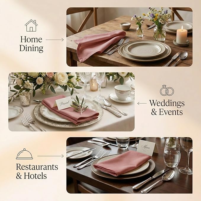 Accent Home 100% Cotton Napkins, Delicate Cloth Napkins for Dinners, Parties and Weddings，18 x 18 Inch Set of 6 - Blush