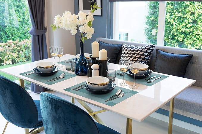 More Décor Dining Table Placemats, Washable Heat-Resistant PVC Vinyl Table Mats for Dining Room and Kitchen, Anti-Slip - Set of 4 -Sky Blue