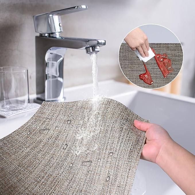 DACHUI Placemats Set of 6, Linen Look Woven Place Mats, Water Resistant, Heat Resistant, Washable, Durable Table Mats (Caramel)