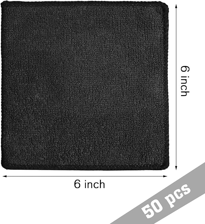 Tanlade Cleaning Cloth Dry Erase Cloth Cleaning Rags Reasonable Kitchen Towels Microfiber Towels Cars Wash(6 x 6 Inch,Black,50 Pcs)