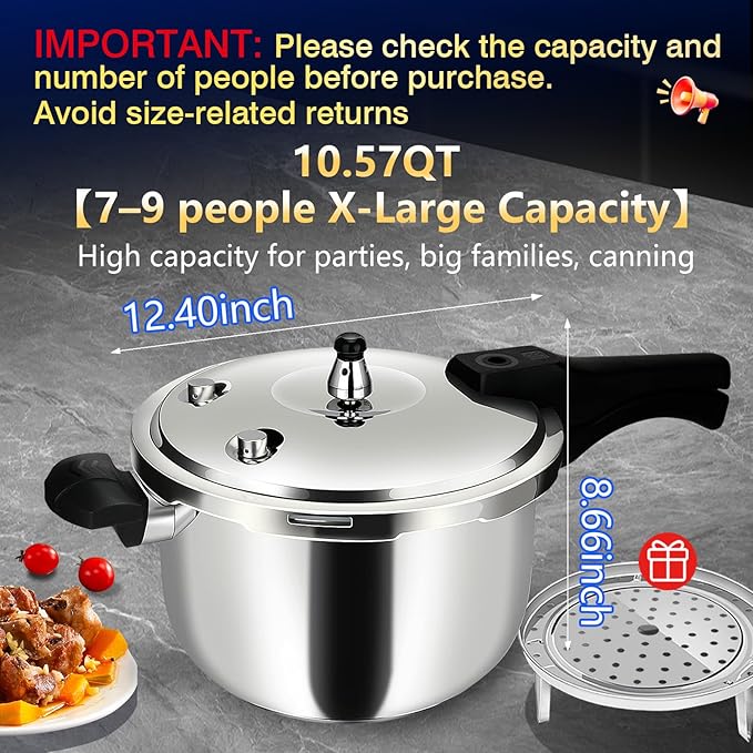 8-in-1 Stainless Steel Pressure Cooker 10 quart with 8 Safety Features -12 Quart, Fast & Even Cooking for Healthy Meals，pressure cooker 10+ quart ，large pressure cooker，olla express para cocinar