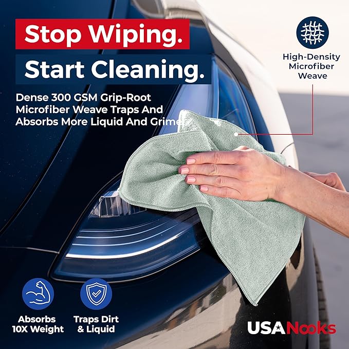 USANOOKS Microfiber Cleaning Cloth - Sea Green - 8Pcs (12.5x12.5 inch) High Performance - 1200 Washes, Ultra Absorbent Car Towel Traps Grime & Liquid for Streak-Free Mirror Shine - car Washing Cloth