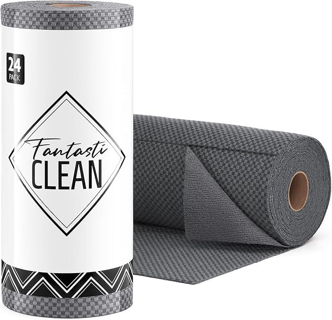 Fantasticlean Large Microfiber Cleaning Cloth Roll - 18'' by 12'', 24 Sheets, Thick, Super Absorbent and Reusable Rags, Daily Cleaning Supplies for Vehicle.. (DimGrey)