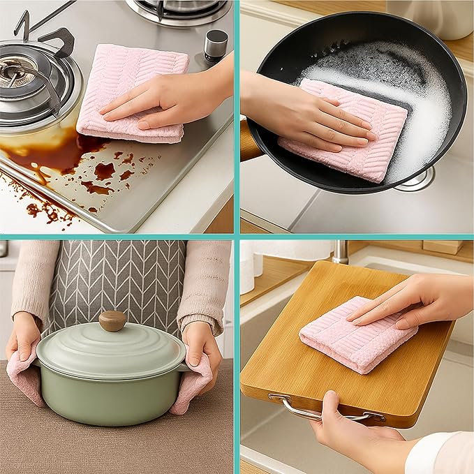 10 Pack Kitchen Towels and Dishcloths Sets, 12 X 12 Inches, Absorbent Dish Towels for Kitchen, Microfiber Cleaning Cloth, Dish Cloths for Washing Dishes (Multicolored)