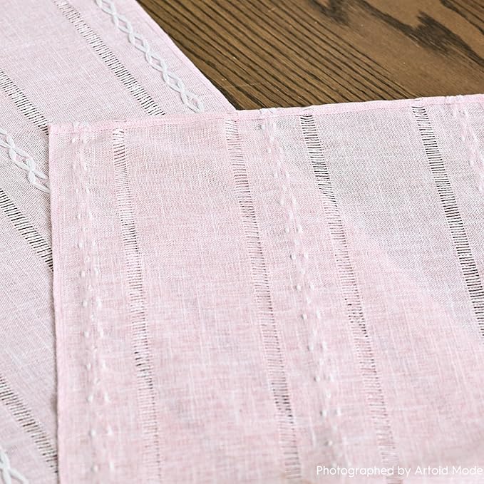 Artoid Mode Pink Rustic Cotton Linen Table Runner, Seasonal Embroidered Hollow Kitchen Dining Table Decoration for Home Party Decor 13x60 Inch