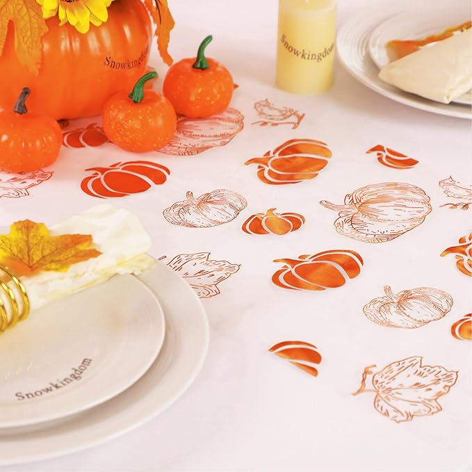 Snowkingdom Fall Orange Pumpkin Table Runner, Sequin Glitter Foil Metallic Thin Mesh Thanksgiving Runners 120", Orange Table Decorations for Seasonal Autumn Party