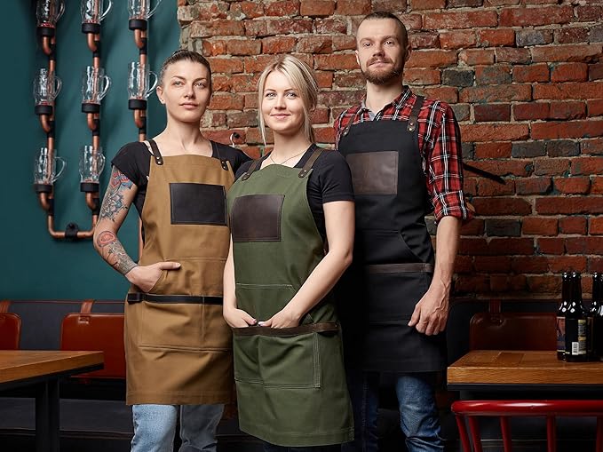 OleksynPrannyk Work Apron in Non-Waxed Canvas with Cross Straps Adjustable