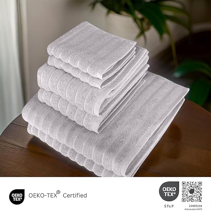 Classic Turkish Towels 6 Piece Heavy Duty Fast Drying Bath Sets Made with 100% Turkish Cotton - Includes 2 Fingertip Towels (Mist Grey)