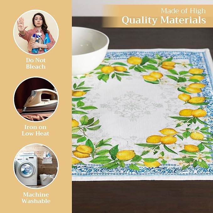 Maison d' Hermine Placemats Set of 4 100% Cotton Washable Cloth Place Mats Reusable Table Mats for Kitchen Dining Party Wedding Gifts for Mothers Day Spring/Summer (Cedrat, 13" x 19")