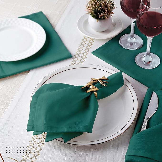 Encasa XO Emerald Cloth Napkins Set of 6, 17"x17" | Solid Color Cotton Dinner Napkins | Washable & Reusable Wedding Napkins for Holiday Dinners, Party, & Everyday Table Decor