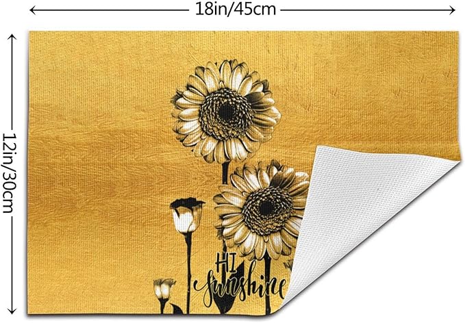 Sunflower Placemats Set of 4, Summer Table Mats for Dining Table, Heat Resistant Washable Linen Gold Place Mats for Kitchen Party Home Farmhouse Decor 12x18 Inch