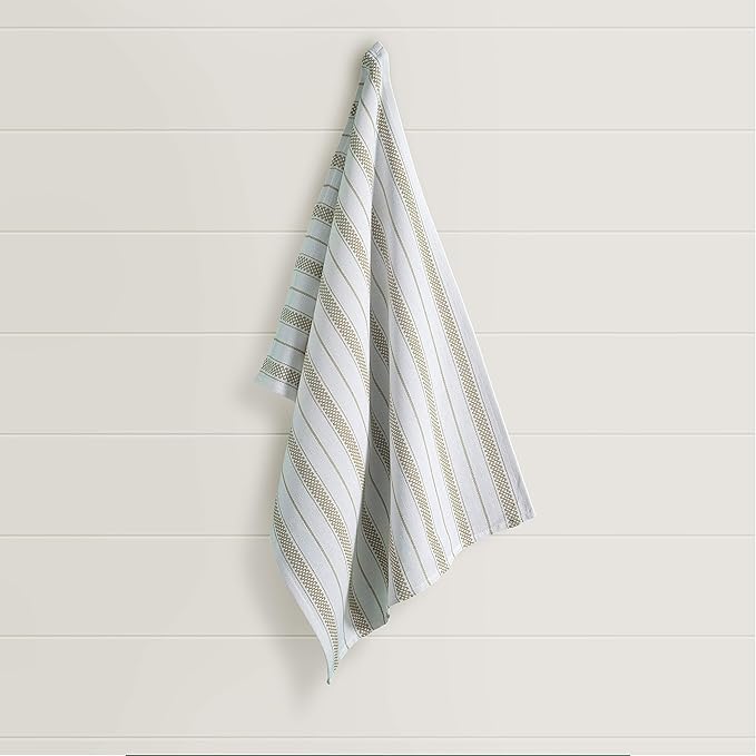 Kitchen Towels Set – Pack of 3 (20’’ x 30’’) Extra Large Premium Cotton Dish Towels for Kitchen – Absorbent – 100% Cotton – with Hanging Loop – Taupe Multi Design Striped