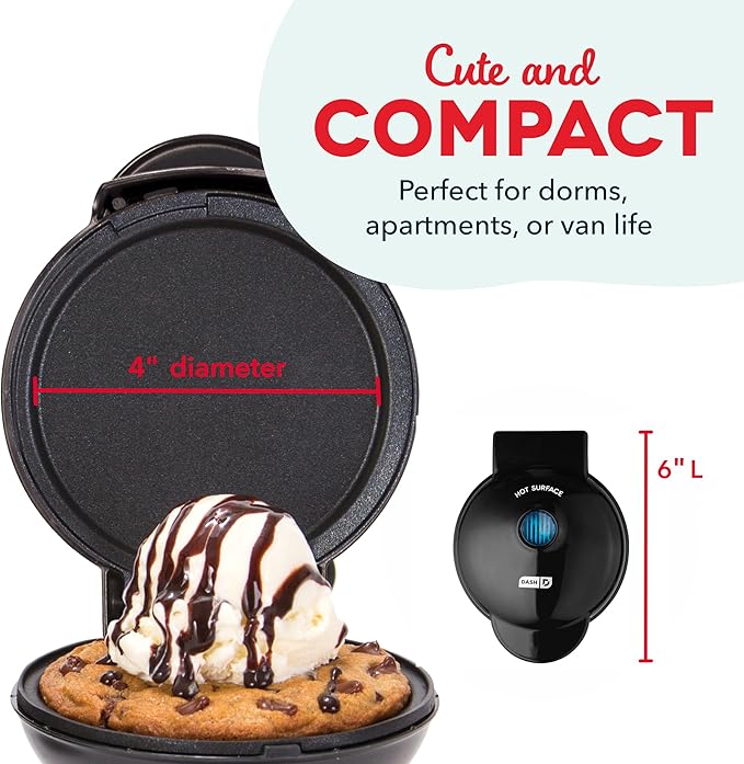 Dash Mini Maker Griddle - Compact Griddle for Creative Homemade Treats - Nonstick Surface, Quick Heat-Up System & Space-Saving Design - Black