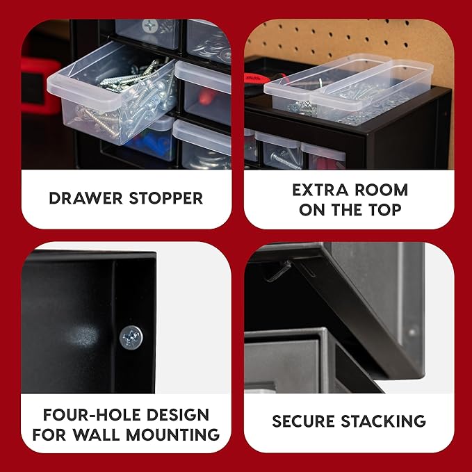 IRIS USA Small Plastic Storage Drawers, Made in USA, 16-Drawer Organizer, Stackable Teacher Toolbox for Crafts, Crayons, Beads, Screws, Hardware, Building Bricks, Desk & Garage Storage – Black