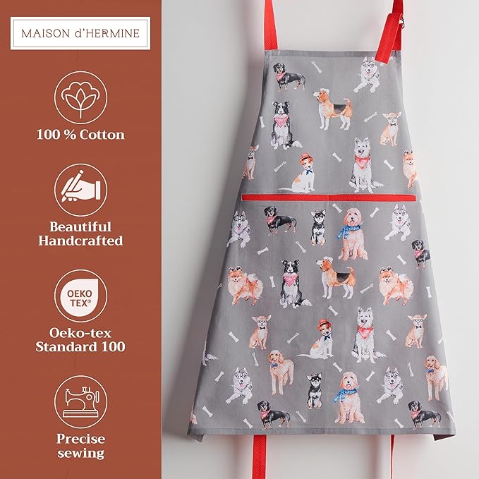 Maison d' Hermine 100% Cotton Apron for women with Pocket Kitchen Chef Apron for Men Cooking Mothers Day Gifts