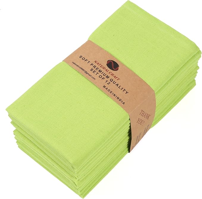 NATURALCRAFT Cloth Napkins Set of 12 Cotton Linen18x18 inch Washable Easter Napkins Cloth - Soft Durable Reusable - Ideal for Hotel Hotel Farmhouse Party Wedding Everyday Use Kitchen Leaf Green