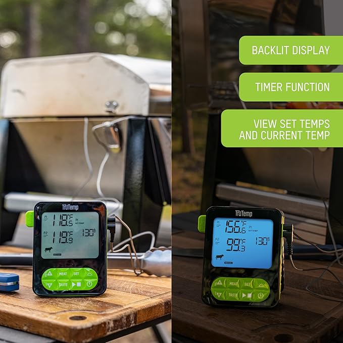 Taylor TruTemp Dual Probe Wired Programmable Meat and Food Thermometer, Digital for Cooking, Monitor Two Dishes with Two Probes for Baking, Grilling, and Roasting, User-Friendly, Backlit, Green