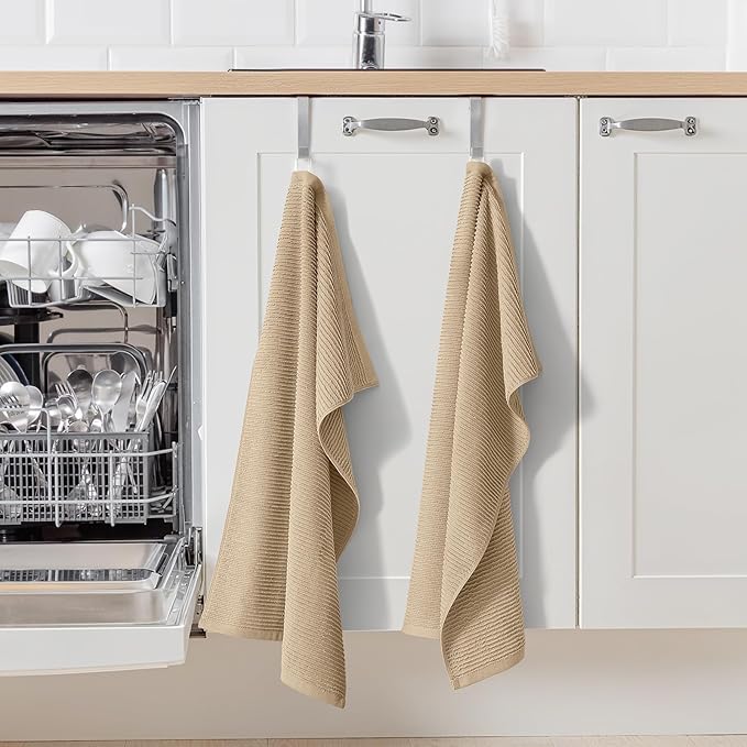 Homaxy Premium Kitchen Towels (18"x 28", 8 Pack), Large 100% Cotton Kitchen Hand Towels, Ultra Absorbent Ribbed Terry Tea Towels Set with Hanging Loop, Khaki