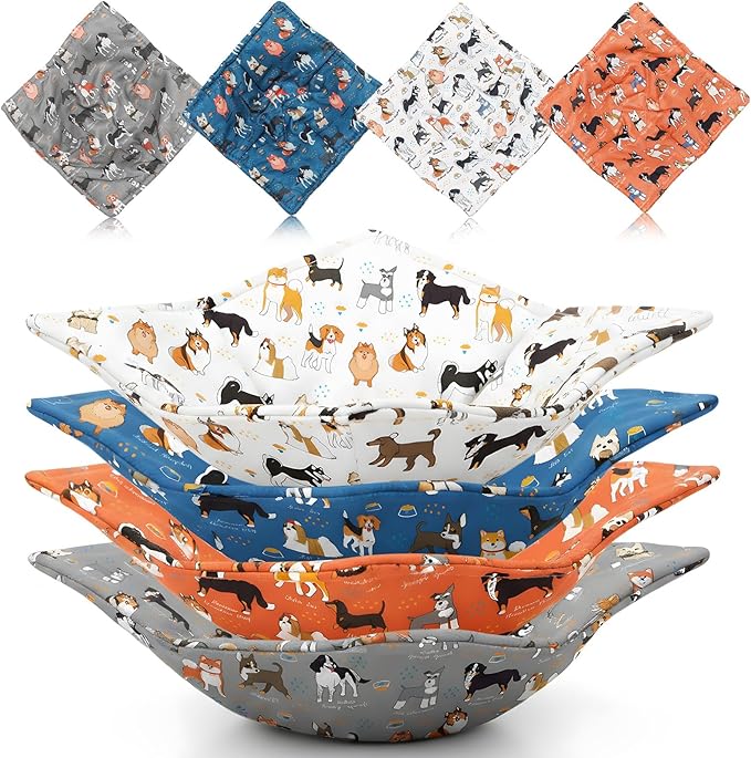 CHENGU 4 Pcs Dog Style Microwave Bowl Cozy Holders for Hot Food Hot Pad Soup Bowl Potholder Heat Resistant Multipurpose Quilted Safe Holder for Kitchen Plate Supply Blue, Orange, Yellow, Gray
