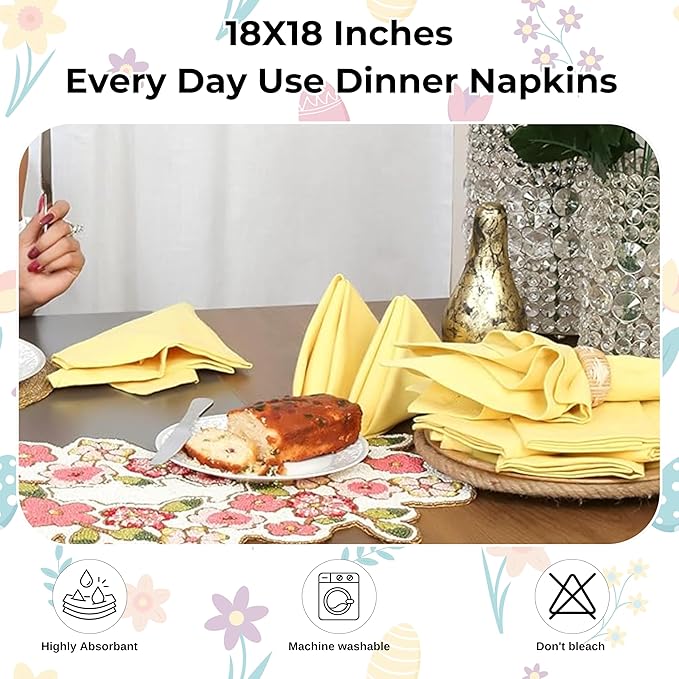 Homidate Cotton Dinner Cloth Napkins Set of 12 – 18x18 Sand Yellow – Reusable & Machine Washable Fabric Napkins for Weddings, Restaurants & Everyday Dining