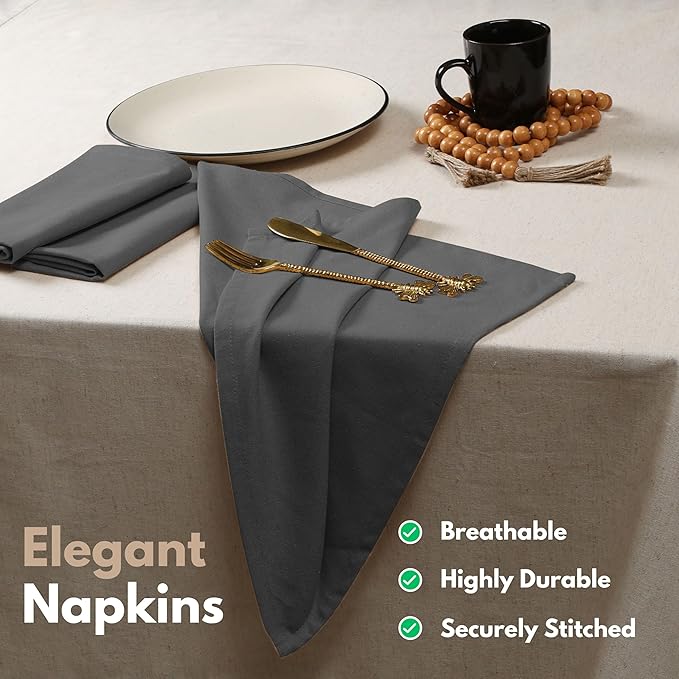 Native Fab Cloth Napkin Set of 12, 100% Cotton, Washable, Reusable Dinner Cloth Napkin 17x17 inches, Table Decor Napkins for Dinner, Events, Gray