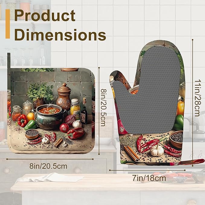 Herbs Spices Seasonings Oven Mitts and Pot Holders Set of 4, Heat Resistant Non Slip Kitchen Gloves Hot Pads,Chef Cooking Baking Gifts for Women Bakers,Kitchen Gifts for Cooking Lover Cooks