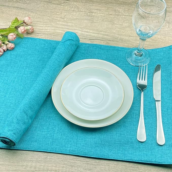 Weabetfu Cloth Placemats Set of 6 Heat Resistant Dining Table Placemmats Cotton Linen Machine Washable Kitchen Table Mats Wrinkle Free Thick Fabric Place Mat,Easy to Clean,13"x19" Teal