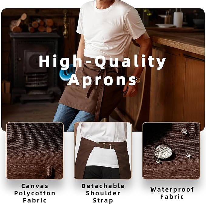 Unisex Waist Apron Half Bistro Apron Server Aprons with Pockets Waterproof 4251BY